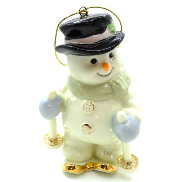 Porcelain Snowman Skier Ornament with Skis and Poles Christmas Figurine 4.75" - Picture 3 of 10